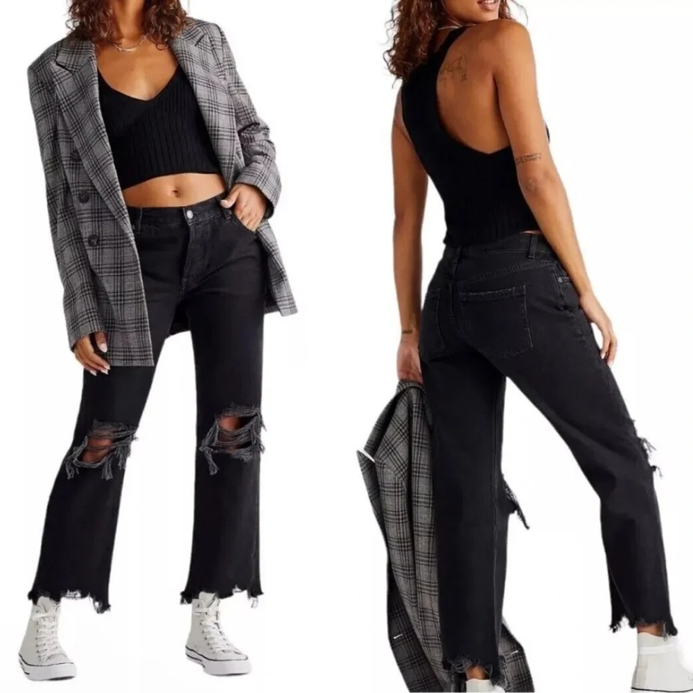 C26‎ Free People Maggie Mid Rise Straight Leg Jeans Washed Black